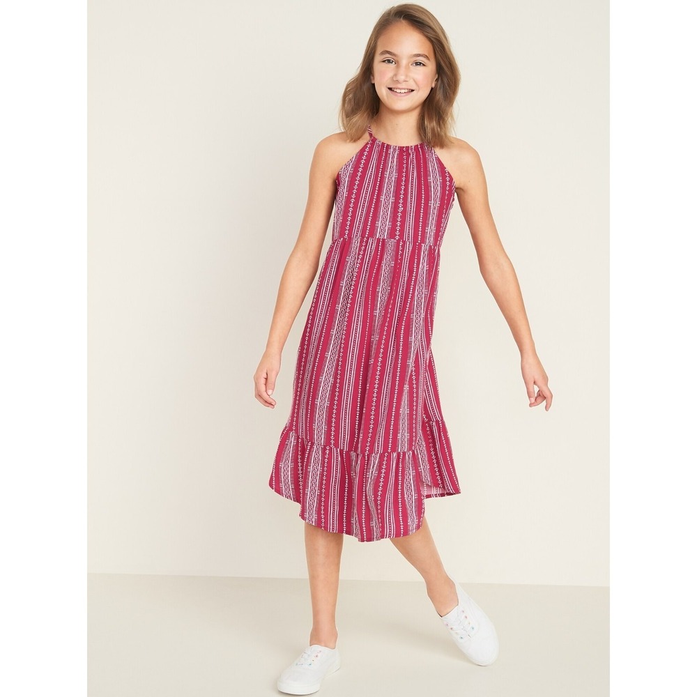 Old Navy Tulip-Hem‎ Dress Girls XL (14) Red Stripe Sleeveless Halter Neck Summer